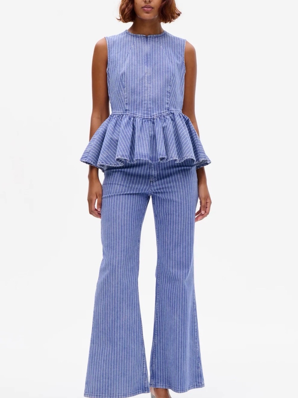 Baum und pferdgarten Striped Blue Peplum Jumpsuit Pants Set size 31